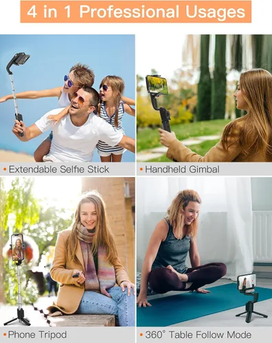 Miniatura 7 de hohem iSteady Q - Estabilizador de cardán para smartphone, trípode para selfie stick de 1 eje con seguimiento facial, rotación de 360°, trípode