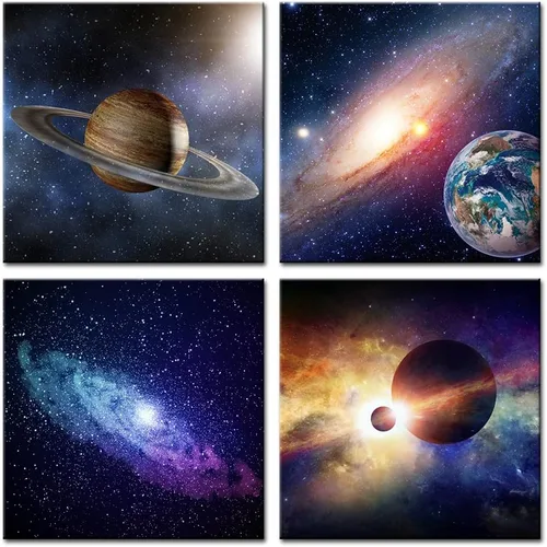 Miniatura 8 de Wieco Art Lienzo Giclée para pared, imágenes espaciales para dormitorio, decoración del hogar, poder mágico universal, moderno, 4 paneles