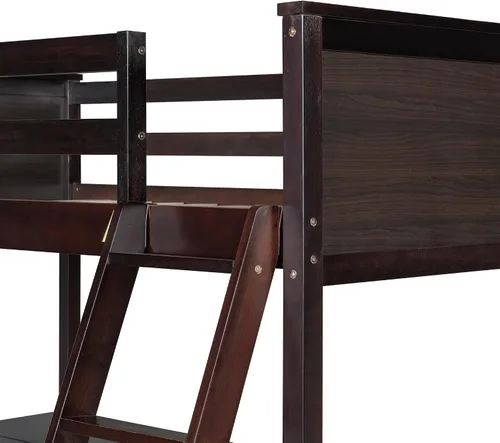 Miniatura 8 de Harper & Bright Designs Cama tipo loft individual con escritorio y 3 estantes, marco de cama tipo loft de madera maciza con escalera en ángulo