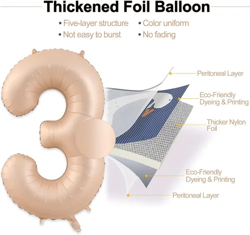Miniatura 2 de Globos con el número 3, globos de número 3 de 40 pulgadas, globos grandes de aluminio beige grandes para fiesta de cumpleaños, graduación, boda