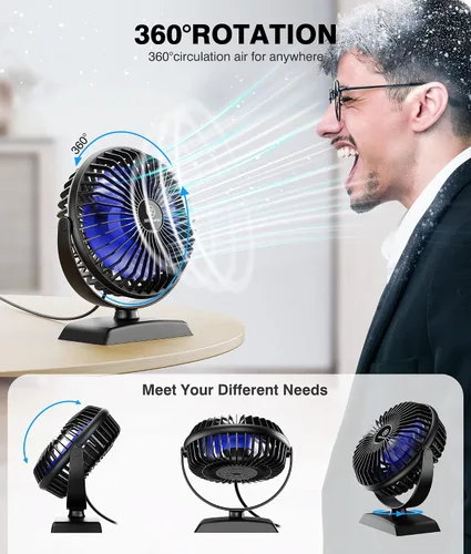 Miniatura 4 de JZCreater Paquete de 2 mini ventiladores de escritorio, funcionamiento ultrasilencioso de 3 velocidades, ventilador de refrigeración USB portátil