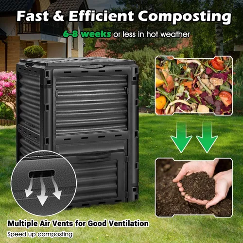 Miniatura 5 de Happygrill Contenedor de compostaje para exteriores, caja de compostaje con tapa superior con pestillo, compostador de 80 galones para desechos