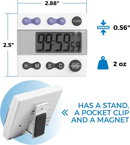 Miniatura 5 de Sper Scientific Temporizador de cocina digital portátil 810015 para cocinar y hornear con alarma fuerte, temporizador de 4 canales, laboratorio