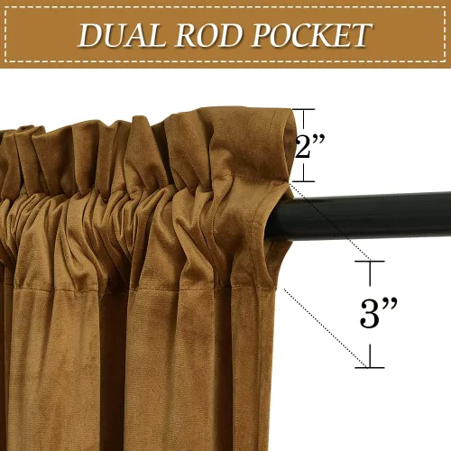 Miniatura 2 de RYB Home Cortinas de terciopelo marrón dorado para sala de estar, decoración de ventana de lujo para oscurecer la habitación, cortinas con 3-Marrón