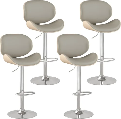Miniatura 24 de Juego de 2 taburetes de bar giratorios ajustables, modernos taburetes de bar de madera curvada con base de metal grande y reposapiés, silla de bar