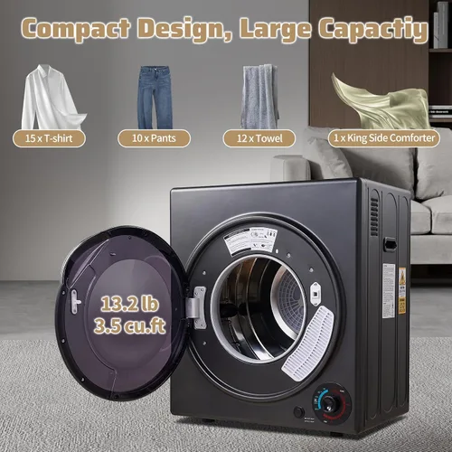 Miniatura 7 de CTT Secadora de ropa portátil de 3.5 pies cúbicos, secadora compacta de 1500 W para apartamento, secadora de ropa de carga frontal con bañera