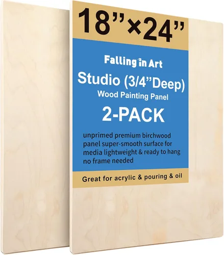 Miniatura 16 de Kit de Paneles de Lienzo de Madera de Abedul Sin Terminar, Falling in Art Paquete de 2 de 14x18'' Tablas de Cuna de Estudio de 3/4'' de Profundidad