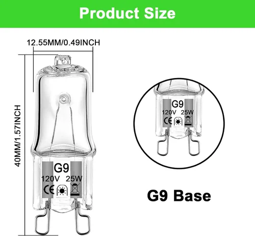Miniatura 2 de Bombilla G9 de 25 W, paquete de 12 bombillas halógenas G9, base de 2 pines, tipo T4 JCD de 120 V, bombilla pequeña de xenón para candelabros, luz