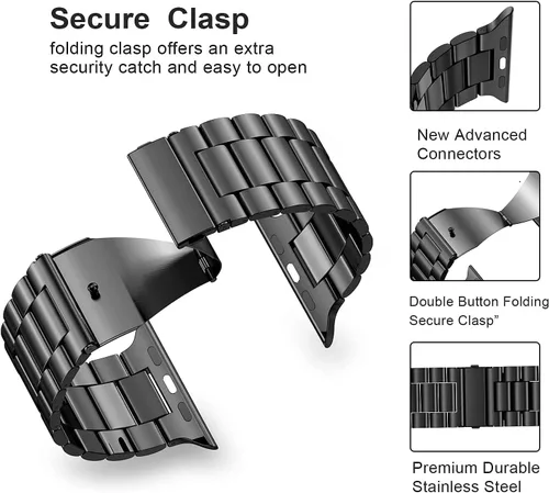Miniatura 5 de Paquete de 2 correas de metal compatibles con Apple Watch Band 38/40/41/42/44/45/46/1.929 in, acero inoxidable y malla milanesa para iWatch Band