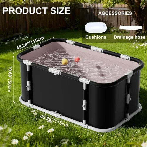 Miniatura 5 de Simcat Bañera plegable portátil para niños y niñas, para ducha, spa caliente y bañera de hielo (negro)