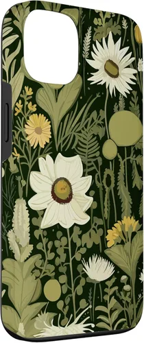 Miniatura 3 de iPhone 13 Wildflower, patrón de flores botánicas verdes, funda de flores silvestres boho