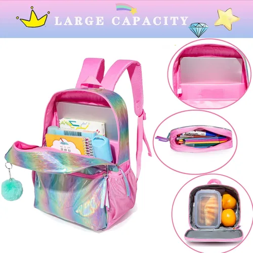 Miniatura 5 de HTgroce Mochila para niñas de primaria para estudiantes, juego de mochila escolar para niñas, bolsa de libros preescolar con lonchera y estuche