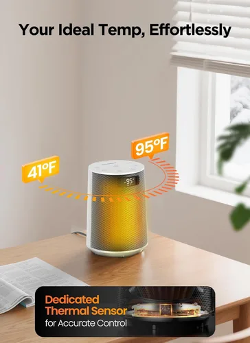 Miniatura 3 de GiveBest Calentador de espacio, calentadores eléctricos portátiles para uso en interiores con termostato y control remoto, oscilación de 70°, Blanco