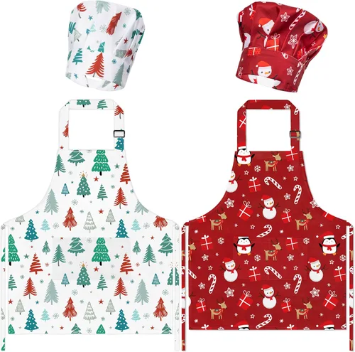 Miniatura 16 de Juego de 4 delantales y sombrero de chef para niños, regalo para niñas y niños, con palabras del alfabeto de animales, delantales ajustables