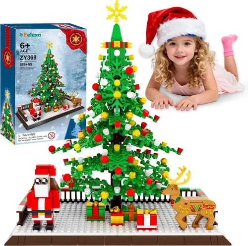 Juego de construcción de árbol de Navidad, figuras de Papá Noel y reno, bloques de construcción, para niños de 6 años en adelante, niños, niñas,