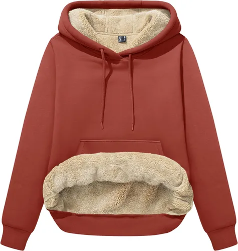 Miniatura 80 de MAGCOMSEN Sudaderas con capucha para mujer, con forro de sherpa, de vellón, para invierno, cálido, pesado, de algodón, con bolsillo