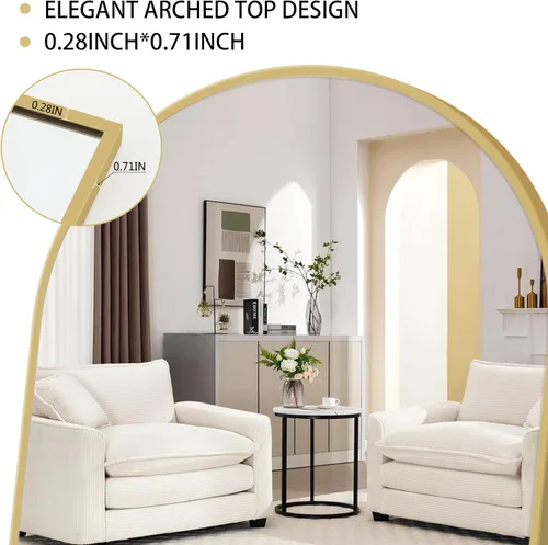 Miniatura 6 de Alpen Espejo arqueado de longitud completa, espejo grande de 64 x 21 pulgadas, espejos de longitud hasta el suelo con soporte para decoración