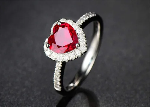 Miniatura 3 de Yaya Fashion - Anillos de boda clásicos para mujer, con forma de corazón de rubí rojo, chapado en plata 925, joyería fina para novia, accesorios
