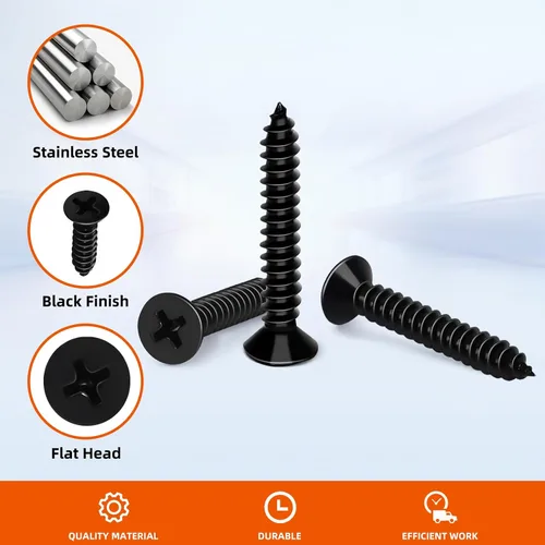 Miniatura 4 de Tornillo de madera de cabeza plana #4 x 1, tornillos de chapa, acero inoxidable 18-8 (304), acabado negro, 100
