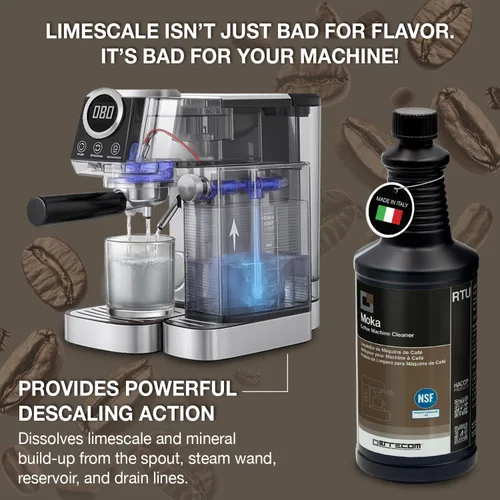 Miniatura 6 de ERRECOM Moka, Descalcificador de máquina de café, A3 registrado NSF, compatible con todas las máquinas de café y hervidores, botella de cuarto