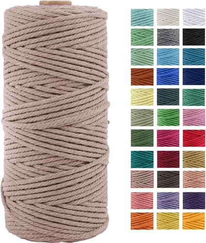 Miniatura 26 de Cuerda de macramé de algodón natural grueso de 3mm x 109 yardas, cuerda de algodón torcido de 4 hebras para macramé suave de color natural hecho a