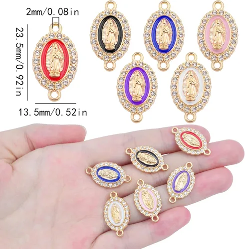 Miniatura 3 de 30 dijes de aleación esmaltados de la Virgen María, diamantes de imitación de Nuestra Señora, Medalla Milagrosa, Dijes de Crucifijo de conexión
