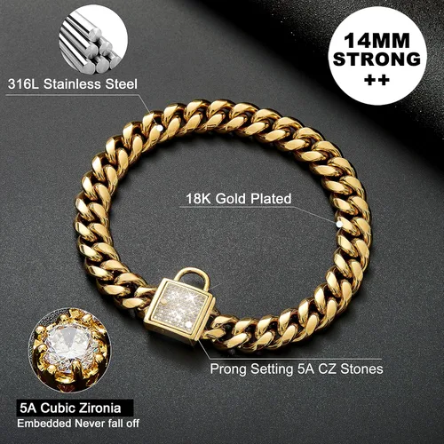 Miniatura 5 de Collar de perro dorado con hebilla de circonita, collar de cadena de eslabones cubanos para perros pequeños a grandes (0.551 in, 10 pulgadas)