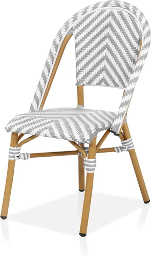 24/7 Shop at Home Analicia - Silla auxiliar francesa de aluminio y mimbre para todo tipo de clima, para cocina al aire libre, jardín, patio, Gris y