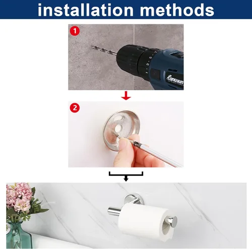 Miniatura 7 de NearMoon Portarrollos de papel higiénico para baño, acero inoxidable premium SUS304 a prueba de óxido, soporte para rollo de papel higiénico montado