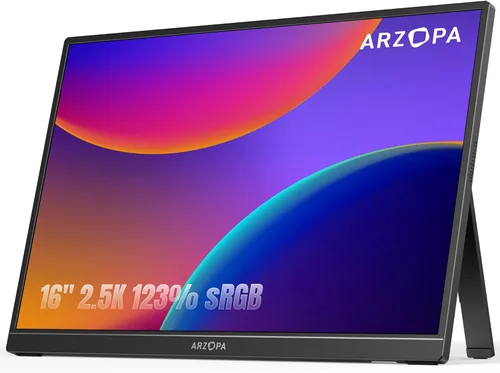ARZOPA – Monitor portátil 16 pulgadas 2.5K 2560 x 1600 QHD IPS, 123% sRGB, soporte integrado USB-C y HDMI, cuidado visual, segunda pantalla para