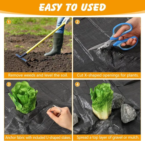 Miniatura 4 de ondware Tela de barrera de malezas de 4 x 50 pies, cubierta de suelo tejida de 3.2 onzas para jardinería y paisajismo con 15 estacas en forma de U