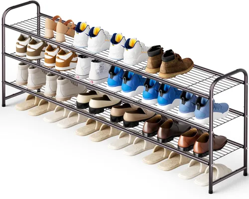 Miniatura 19 de KEETDY Organizador de zapatos largo de 2 niveles para armario, zapatero de metal para entrada, amplio estante apilable para zapatos con rejilla