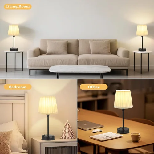 Miniatura 7 de Juego de 2 lámparas de noche blancas para dormitorio, pantalla plisada blanca con puertos de carga USB, lámparas táctiles para mesita de noche