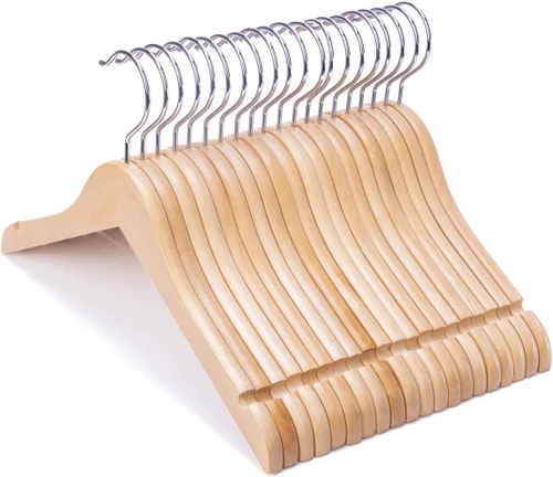 Nature Smile Perchas de madera de 14 pulgadas para jóvenes preadolescentes con gancho antioxidante (paquete de 20 unidades, color natural)