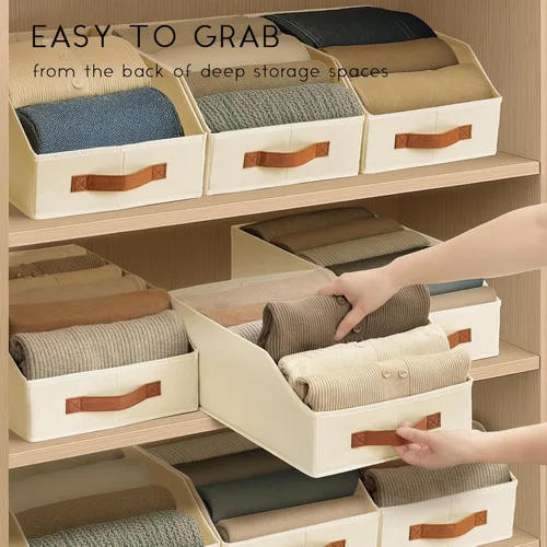 Miniatura 7 de Homsorout Contenedores de almacenamiento de tela para organizar, paquete de 6 cajas de almacenamiento grandes trapezoidales plegables con asa