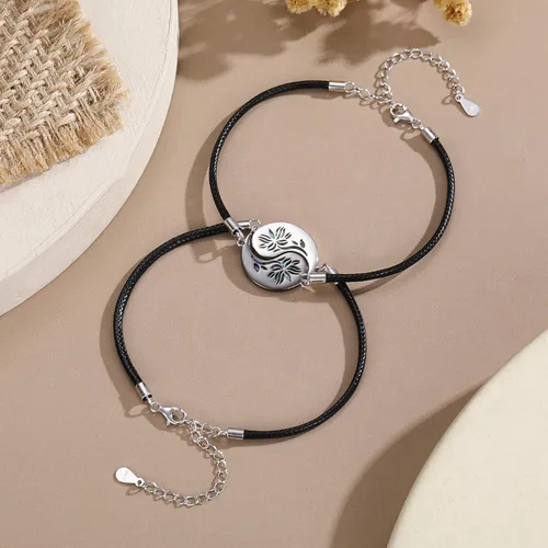 Miniatura 3 de Yin Yang - Pulsera de plata de ley 925 para parejas, árbol de la vida, luna de sol, montaña, abulón de loto, joyería para mujeres, hombres, parejas