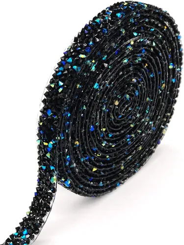 Miniatura 23 de Dowarm Cinta de diamantes de imitación de 3 yardas, rollo de cinta de diamantes de imitación, envoltura de malla con diamantes de imitación Negro