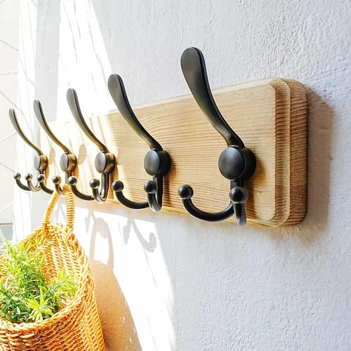 Miniatura 34 de Dseap Perchero de Pared Montado - 5 Ganchos Triangulares, Resistente, Perchero de Pared de Madera para Abriggos, Sombreros, Chaquetas, Ropa, Negro