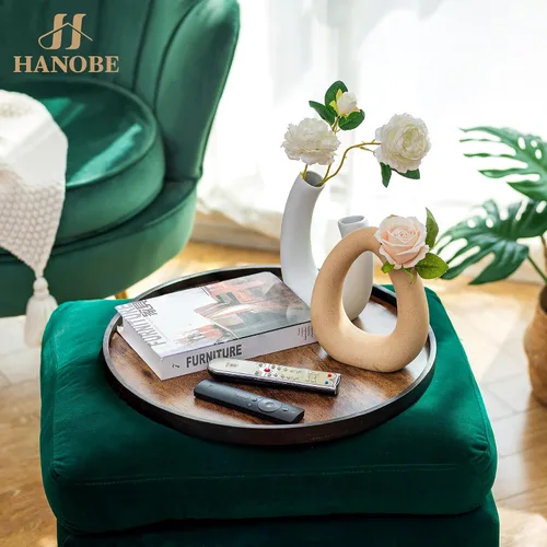 Miniatura 6 de Hanobe Bandeja Decorativa para Mesa de Café: Bandeja de Madera Marrón Redonda, Bandejas de Madera Rústicas Circulares, Centro de Mesa de Granja