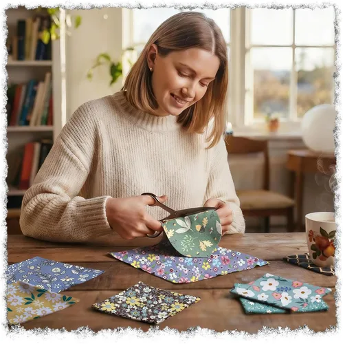 Miniatura 6 de Aubliss - Juego de 50 piezas de tela 100% algodón, hojas cuadradas de 20 x 20 cm, precortadas, estampadas con flores, suministros para costura