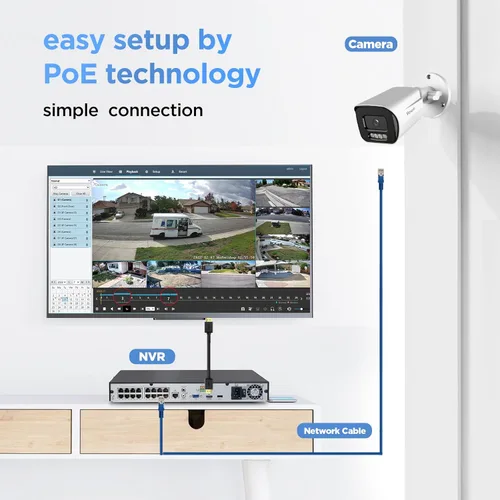 Miniatura 2 de Sistema de cámara de seguridad 4K 16 canales 4TB HDD, 12 cámaras IP comerciales PoE de 8MP con visión nocturna a color, audio de 2 vías, detección