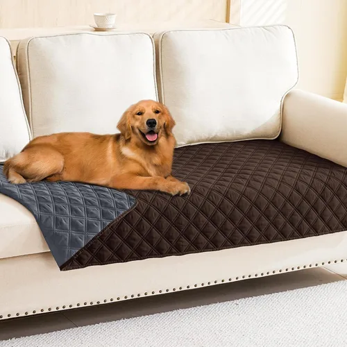 Miniatura 75 de Smiry Funda impermeable para cama de mascota, suave y lavable, para muebles, cama, sofá, reversible, a cuadros (30 x 53 pulgadas, color beige/beige)