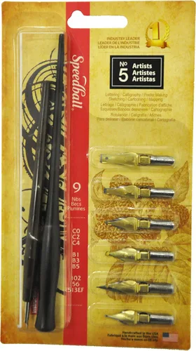 Miniatura 3 de Speedball Calligraphy No-5 Artists Project Set, 2 Porta Plumas y 8 Puntas (SB2962)