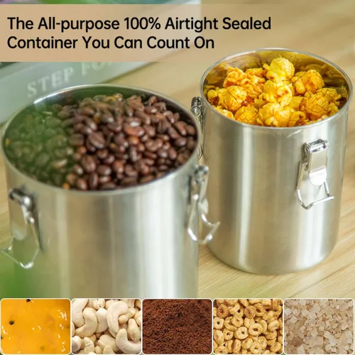 Miniatura 8 de Tanjiae Recipiente de café de acero inoxidable 100% hermético de metal con tapa sellada, mantiene los granos de café, azúcar y té frescos durante