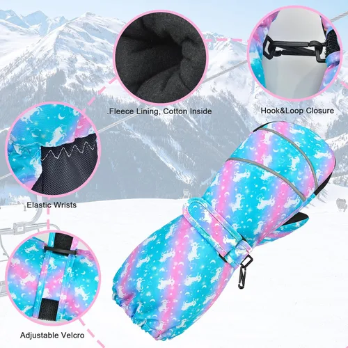Miniatura 3 de AuSletie Guantes de invierno impermeables para niños, guantes de esquí para la nieve para niñas, guantes de snowboard cálidos con forro de sherpa