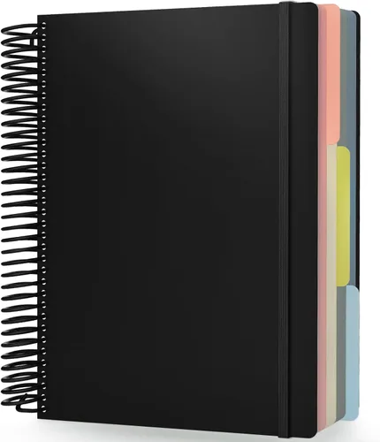 Miniatura 14 de Cuaderno de espiral EUSOAR, A4 de 9.25" x 11.7", con rayas para universidad, 3 divisiones con bolsillos, gran cuaderno espiral a rayas, 240 páginas