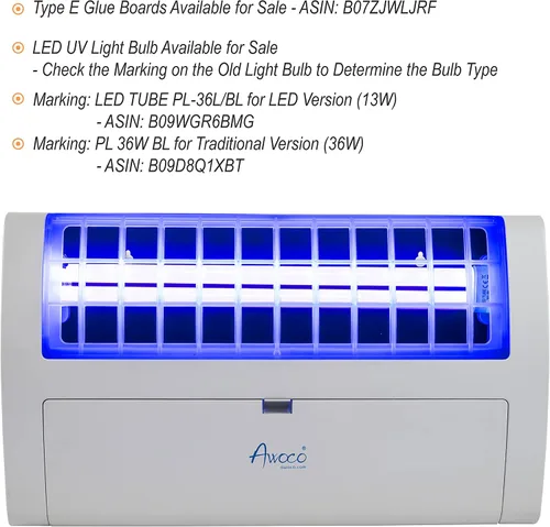 Miniatura 5 de Awoco LED 13W 100V-240V Lámpara de trampa para moscas pegajosa de montaje en pared para capturar moscas, mosquitos, polillas e insectos voladores