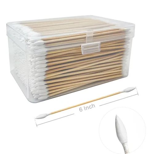 Miniatura 12 de 500 hisopos de algodón de 6 pulgadas con estuche de almacenamiento, hisopos de algodón resistentes sin pelusa con mango de bambú, hisopos de algodón