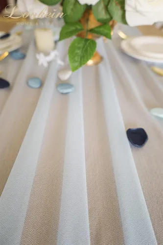 Miniatura 6 de Lookein Camino de mesa de gasa azul polvoriento de 10 pies, mantel transparente para boda, 29 x 120 pulgadas, decoración rústica de boda, camino