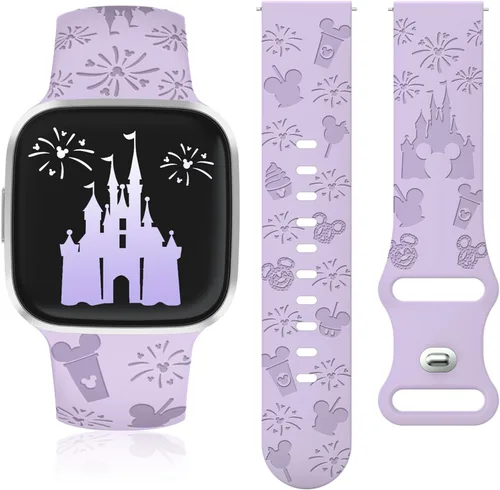 Miniatura 7 de Correa grabada de dibujos animados compatible con Fitbit Versa 2 Band/Versa Lite/Versa Band para mujer, lindas correas de repuesto de silicona Azul